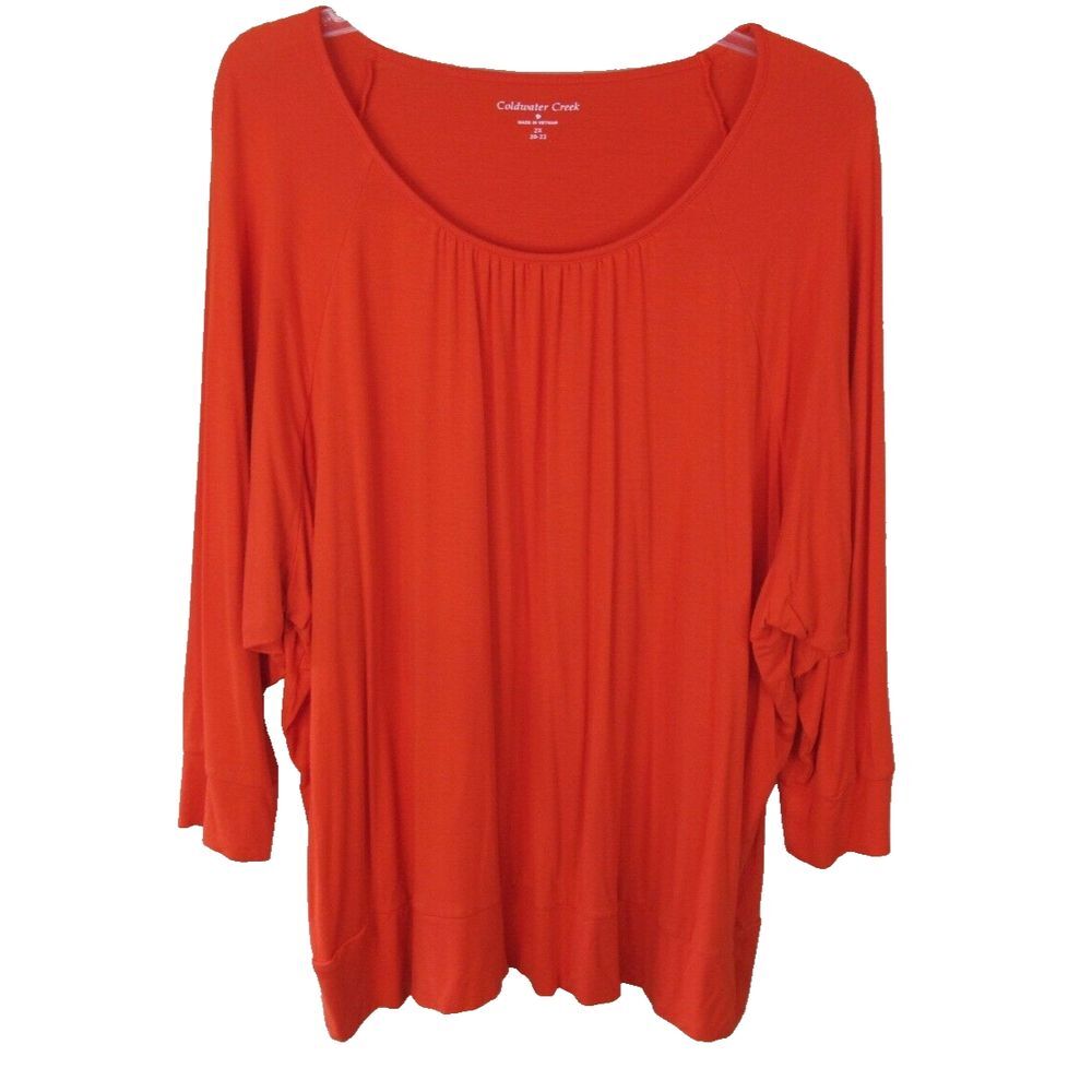 Coldwater Creek Red 3/4 Sleeve Round/Scoop Neck Stretch Tunic Pullover Top